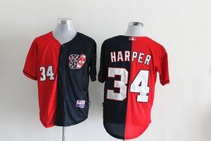 Nationals #34 Bryce Harper Blue Red Split Fashion Stitched MLB Jersey