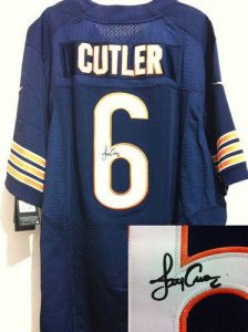 Nike Bears #6 Jay Cutler Navy Blue Team Color Men's Embroidered NFL Elite Autographed Jersey