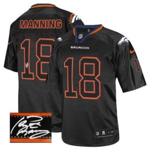 Nike Broncos #18 Peyton Manning Lights Out Black Men's Embroidered NFL Elite Autographed Jersey