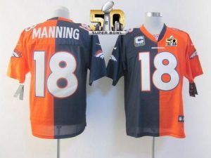 Nike Broncos #18 Peyton Manning Orange Navy Blue Super Bowl 50 Men's Stitched NFL Elite Split Jersey