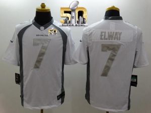 Nike Broncos #7 John Elway White Super Bowl 50 Men's Stitched NFL Limited Platinum Jersey