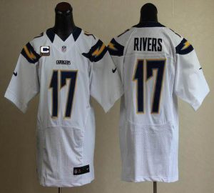 Nike Chargers #17 Philip Rivers White With C Patch Men's Embroidered NFL Elite Jersey