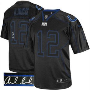 Nike Colts #12 Andrew Luck Lights Out Black Men's Stitched NFL Elite Autographed Jersey