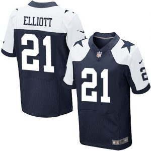 Nike Cowboys #21 Ezekiel Elliott Navy Blue Thanksgiving Men's Stitched NFL Throwback Elite Jersey