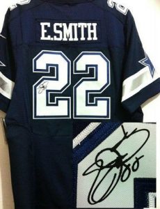 Nike Cowboys #22 Emmitt Smith Navy Blue Team Color Men's Embroidered NFL Elite Autographed Jersey