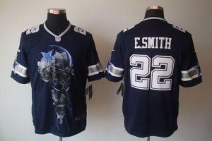 Nike Cowboys #22 Emmitt Smith Navy Blue Team Color Men's Embroidered NFL Helmet Tri-Blend Limited Jersey