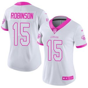 Nike Jaguars #15 Allen Robinson White Pink Women's Stitched NFL Limited Rush Fashion Jersey