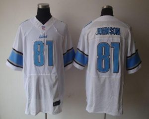 Nike Lions #81 Calvin Johnson White Men's Embroidered NFL Elite Jersey