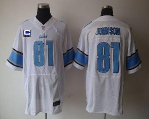 Nike Lions #81 Calvin Johnson White With C Patch Men's Embroidered NFL Elite Jersey