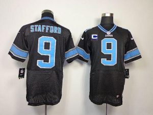 Nike Lions #9 Matthew Stafford Black Alternate With C Patch Men's Embroidered NFL Elite Jersey