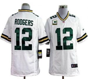 Nike Packers #12 Aaron Rodgers White With C Patch Men's Embroidered NFL Game Jersey