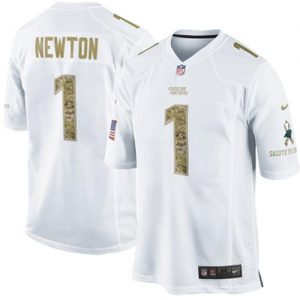 Nike Panthers #1 Cam Newton White Men's Stitched NFL Limited Salute to Service Jersey