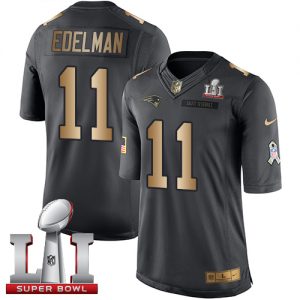 Nike Patriots #11 Julian Edelman Black Super Bowl LI 51 Men's Stitched NFL Limited Gold Salute To Service Jersey