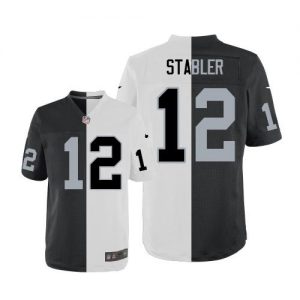 Nike Raiders #12 Kenny Stabler White Black Men's Stitched NFL Elite Split Jersey