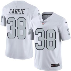 Nike Raiders #38 T.J. Carrie White Men's Stitched NFL Limited Rush Jersey