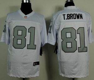 Nike Raiders #81 Tim Brown White Silver No. Men's Stitched NFL Elite Jersey