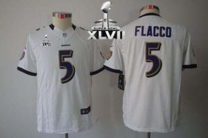 Nike Ravens #5 Joe Flacco White Super Bowl XLVII Youth Embroidered NFL Limited Jersey