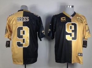 Nike Saints #9 Drew Brees Black Gold Men's Embroidered NFL Elite Split Jersey