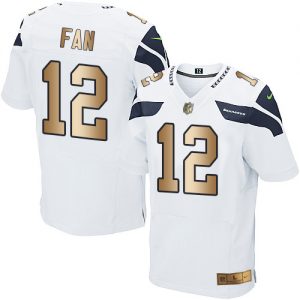 Nike Seahawks #12 Fan White Men's Stitched NFL Elite Gold Jersey