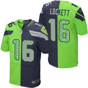 Nike Seahawks #16 Tyler Lockett Steel Blue Green Men's Stitched NFL Elite Split Jersey