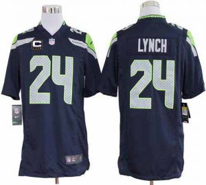 Nike Seahawks #24 Marshawn Lynch Steel Blue With C Patch Men's Embroidered NFL Game Jersey