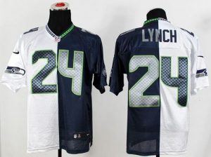 Nike Seahawks #24 Marshawn Lynch White Steel Blue Men's Stitched NFL Elite Split Jersey