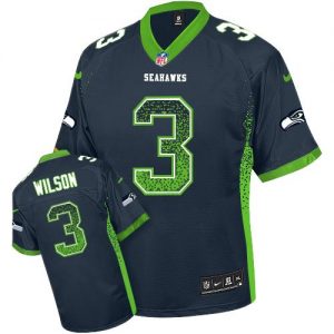 Nike Seahawks #3 Russell Wilson Steel Blue Team Color Men's Embroidered NFL Elite Drift Fashion Jersey