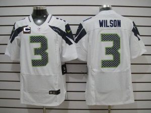 Nike Seahawks #3 Russell Wilson White With C Patch Men's Embroidered NFL Elite Jersey