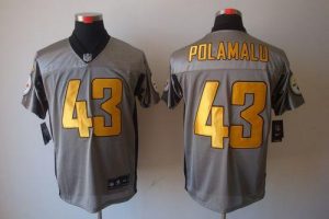 Nike Steelers #43 Troy Polamalu Grey Shadow Men's Embroidered NFL Elite Jersey