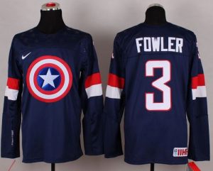 Olympic Team USA #3 Cam Fowler Navy Blue Captain America Fashion Stitched NHL Jersey