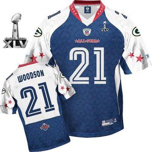 Packers #21 Charles Woodson Blue 2010 Pro Bowl Super Bowl XLV Embroidered NFL Jersey