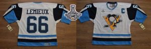 Penguins #66 Mario Lemieux White Blue CCM Throwback 2016 Stanley Cup Champions Stitched NHL Jersey