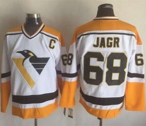 Penguins #68 Jaromir Jagr White Yellow CCM Throwback Stitched NHL Jersey