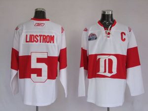 Red Wings #5 Nicklas Lidstrom Embroidered White Winter Classic NHL Jersey