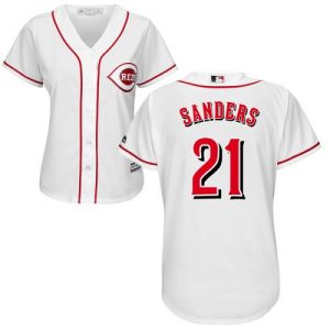 Reds #21 Reggie Sanders White Home Women's Stitched MLB Jersey