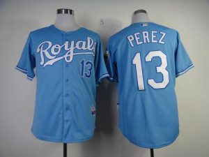 Royals #13 Salvador Perez Light Blue Cool Base Stitched MLB Jersey