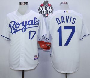 Royals #17 Wade Davis White Cool Base W 2015 World Series Patch Stitched MLB Jersey