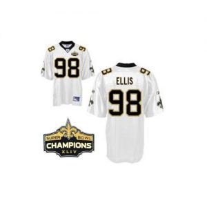 Saints #98 Sedrick Ellis White Super Bowl XLIV 44 Champions Stitched NFL Jersey