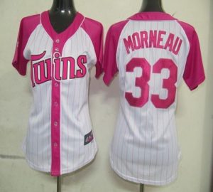 Twins #33 Justin Morneau White Pink Women's Splash Fashion Stitched MLB Jersey