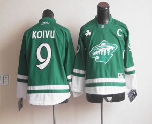 Wild St Patty's Day #9 Mikko Koivu Green Youth Embroidered NHL Jersey