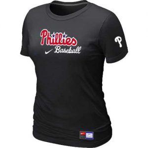 Women's Philadelphia Phillies Nike Short Sleeve Practice MLB T-Shirts Black