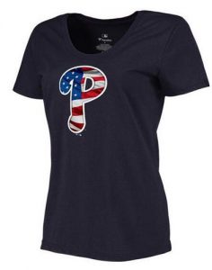 Women's Philadelphia Phillies USA Flag Fashion T-Shirt Navy Blue