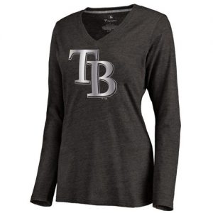 Women's Tampa Bay Rays Platinum Collection Long Sleeve V-Neck Tri-Blend T-Shirt Black