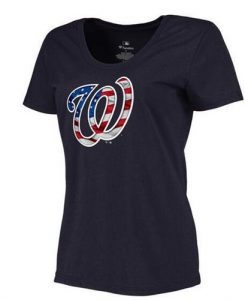 Women's Washington Nationals USA Flag Fashion T-Shirt Navy Blue